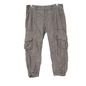 LOFT Pants Womens 6 Gray Cargo Cropped Jogger Utility Lightweight Rayon Blend